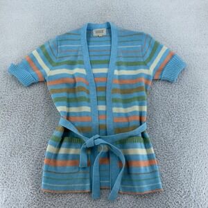 Vintage Cardigan Striped‎ Sweater Womens Small Belted 70s 80s Pullover